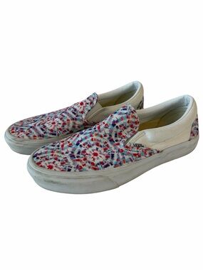 Vans Slip-On Sneakers in White with Red, Blue & Purple Speckle